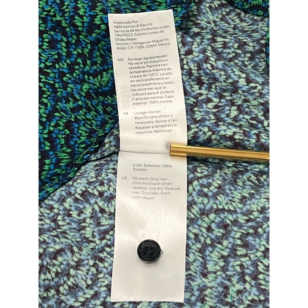 COS Shirt Dress Women’s 2 Teal Black Marble Printed Midi Rayon Long Sleeve - Picture 14 of 14